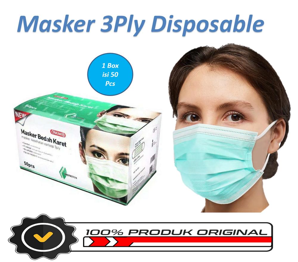 Masker 3ply Disposable Hijau Earloop Masker 3ply Medis 1 Box isi 50 Pcs