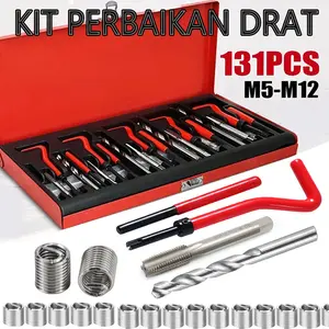 131PCS recoil tap Baja Karbon Recoil Thread Repair Kit / Alat Recoil Set M5/M6/M8/M10/M12 Alat Reparasi Coil Alat Ulir Putar Mata Bor Kit Set Kit Untuk Memulihkan Rusak Benang