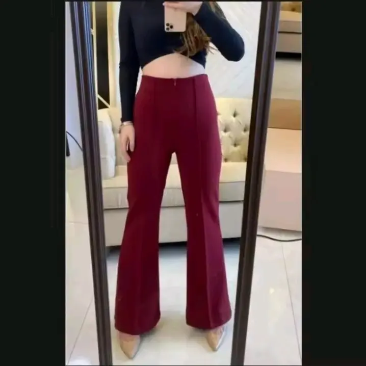 Celana Cutbray Knit Zipper Premium Tebal Pinggang Elastis Celana Wanita Remaja Ootd Kekinian Trand Terbaru 2025 Fashion  Modern Highwaist Korean Celana Wanita Jumbo Panjang 3