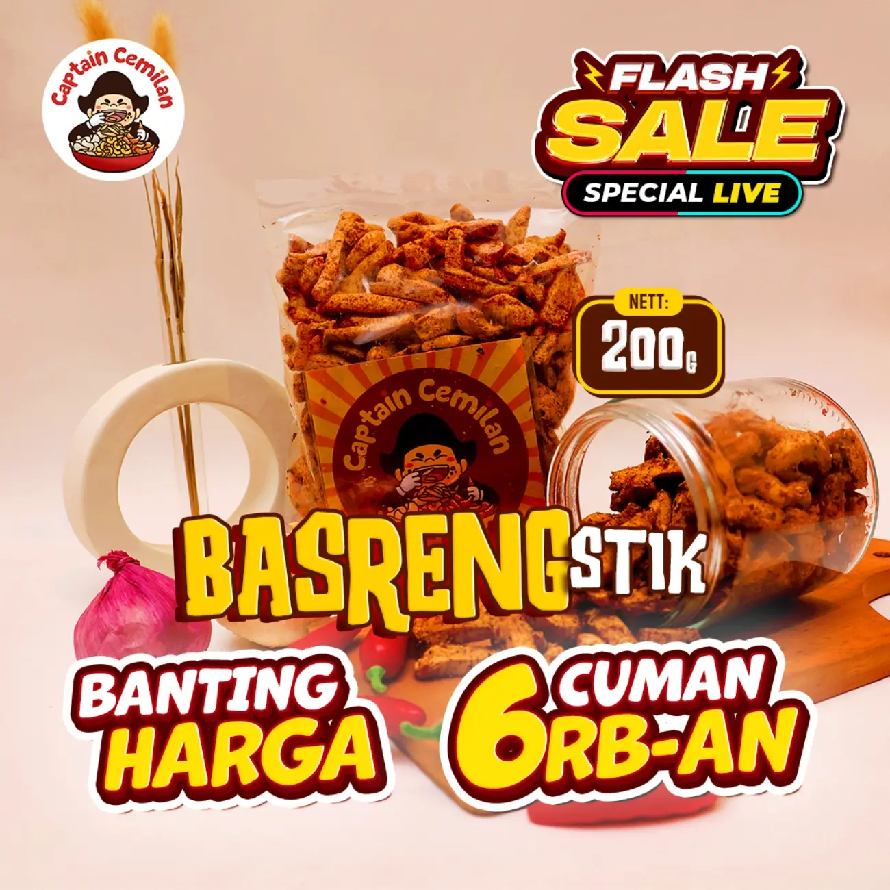 200gr - Basreng PEDAS DAUN JERUK Captain cemilan Bandung (Flash Sale) Food Snack