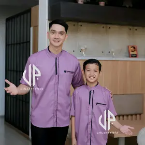 UP Baju Koko Couple Ayah dan Anak Model Koko Yusuf Terbaru Kaiin Toyobo import premium Putih Purple Denim Milo Dewasa Muslim Kurta Nyaman Tebal bisa dicuci dengan mesin ukurn m Kemeja Kain Tangan Navy