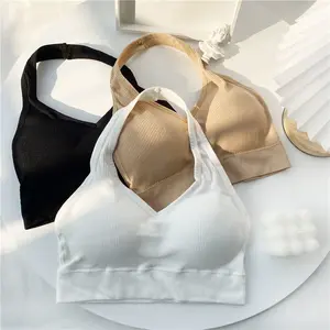 ONEFASHIONMALL BR023 Bra BH Wanita Atasan V-Neck Leher Tali Ikat Gantung Crop Top Tanpa Kawat Kekinian Murah