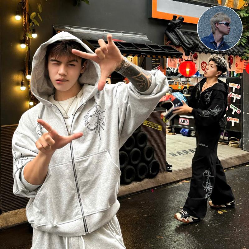 FAFIC x Long Lên Đồ Áo khoác zip Quần dài ống cong set bộ nỉ cua Ink Style Streetwear chất dày dáng BOXY Fafic Studio