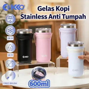 {EXCLUSIVE ischaindyofc} KKO Botol Minum Tumbler Stainless Steel SUS304 600ML Double Insulate BPA Free dengan Pegangan Tali Silicon Elastis  KC03 Bottles Kitchenware Water