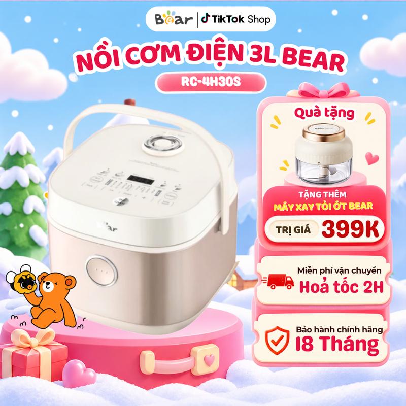Nồi Cơm Điện 1L Bear RC-4H30S (DFB-H30A3), Phù Hợp 2-4 người, Tích Hợp Van Áp Suất, Có Quai Cầm, Bảo Hành 18 Tháng