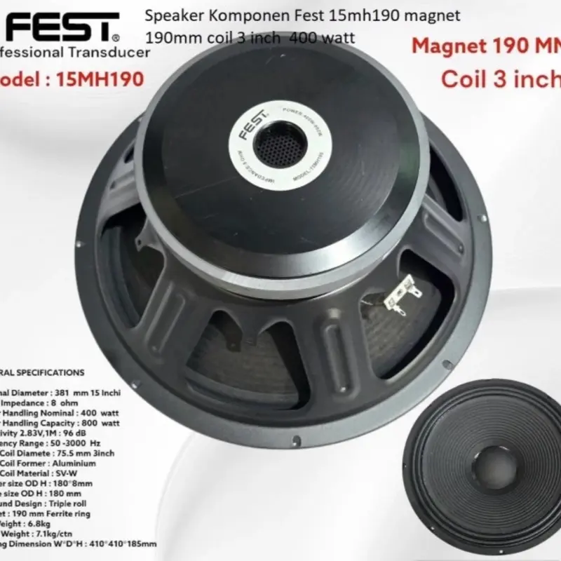 Speaker Componen FEST 15HM190 Magnet 190mm Coil 3 inch 400watt Original Aluminium 0