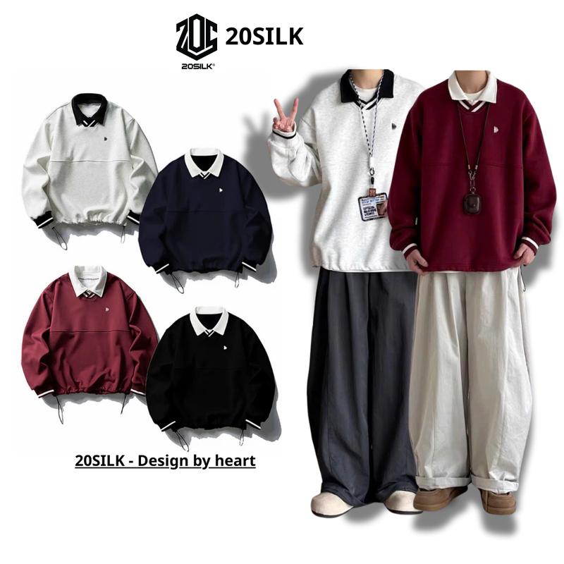 Áo Sweater Nam Nữ 20SILK phối cổ Polo Layer chất vải nỉ 2 da Cotton cao cấp