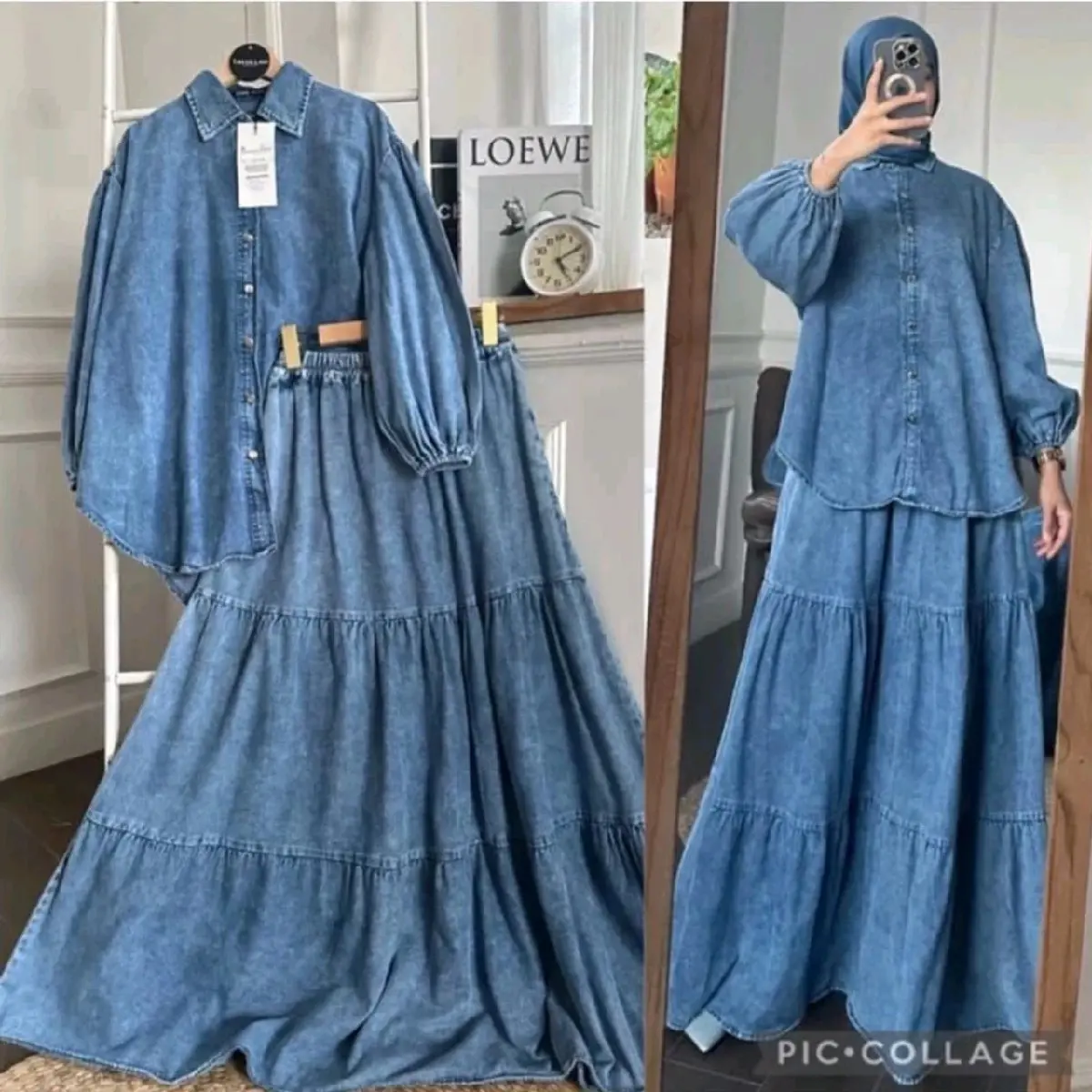 SETELAN KEMEJA ROK JEANS WANITA DENIM PREMIUM // ONESET ROK JEANS JUMBO