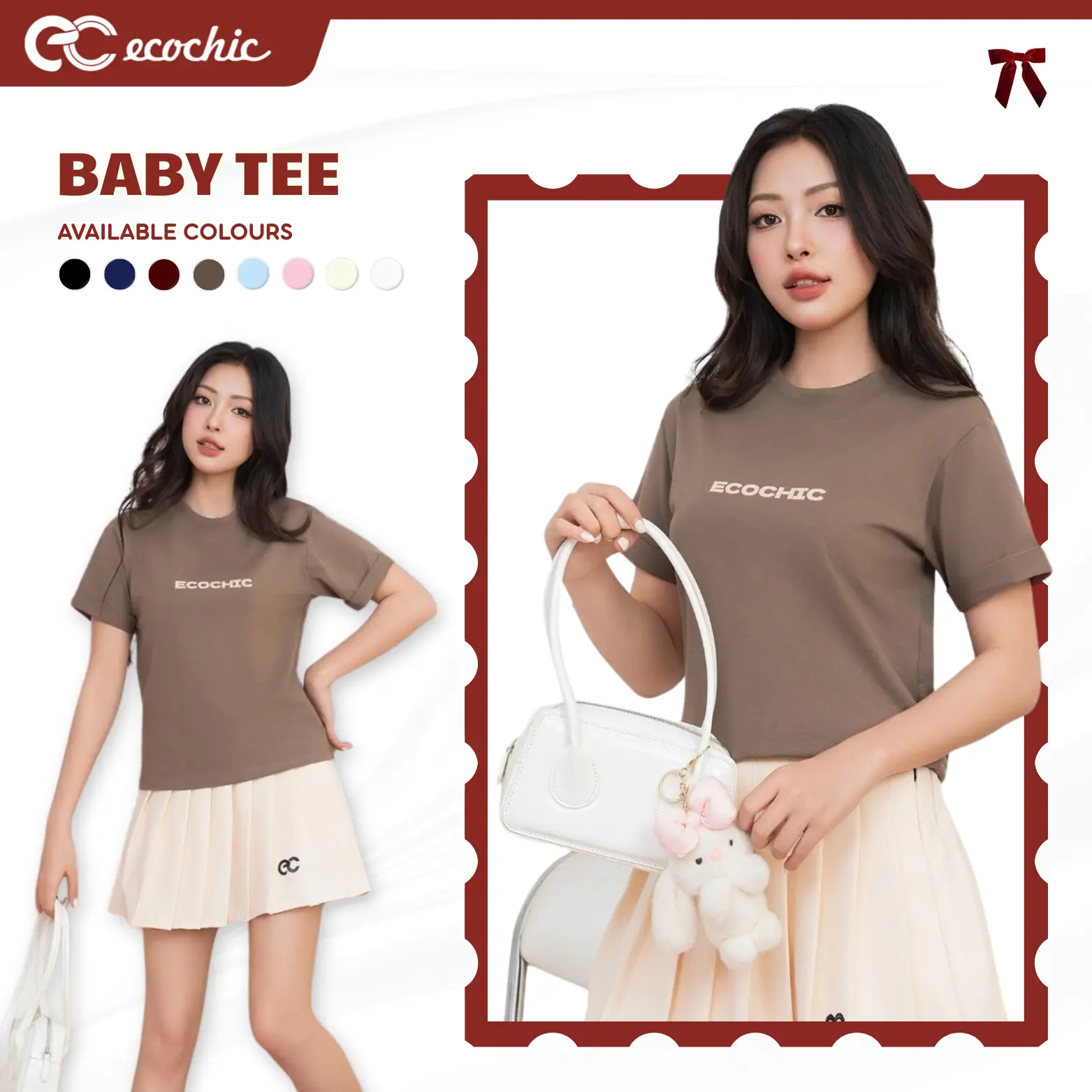 Áo Baby Tee Cotton Mỹ ECOCHIC Áo Thun Cổ Tròn Form Baby Tee Vừa Vặn Chất Vải Thoáng Mát Chính Hãng B120