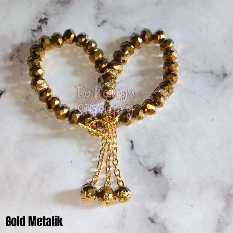 Gelang tasbih 33 butir kristal warna metalik 2