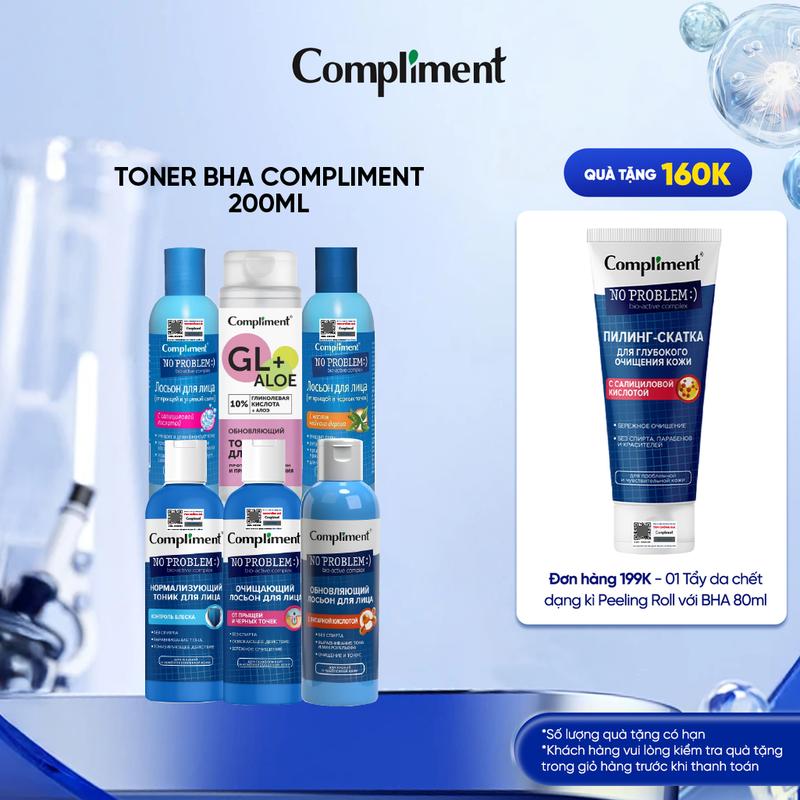Toner BHA Compliment No Problem 200ml Chứa ZinC Salicylic Acid Niacinamide Tea…