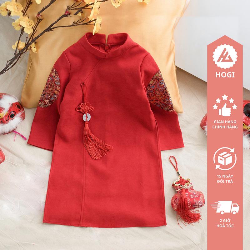 Áo dài bé trai chất liệu nhung chéo ốp tay áo dài cho trẻ em đủ size 9-30kg - Hogi Clothing