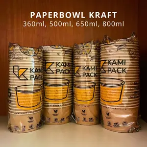 Paper Bowl Kraft Coklat 360ml 500ml 650ml 800ml + Tutup Isi 25 Halal Wadah Makanan Nasi Kuning Rice Bowl