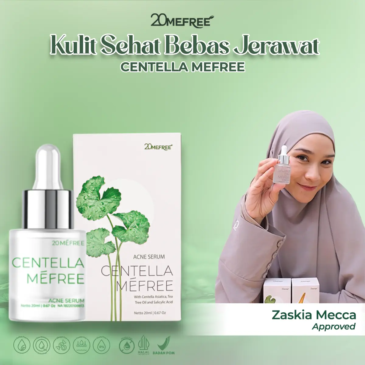 Centella Mefree - Acne Serum with Salicylic  Acid + Centella - Treatment Pembersih Jerawat, Mengurangi Kemerahan, Perawatan Wajah berminyak dan komedo