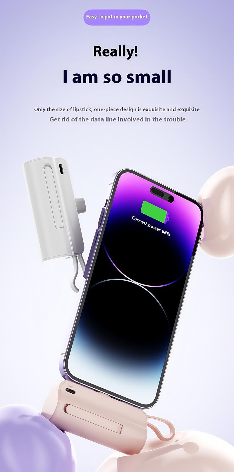 Product Introduction of SGLOBFY Mini powerbank fast charging With cable Type c Portable charger power bank 10000mAh For iphone 50