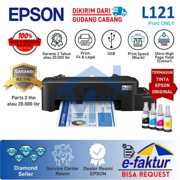 PRINTER EPSON L121 L-121 L 12 A4 Pengganti L120 L-120 Print Only Garansi Resmi
