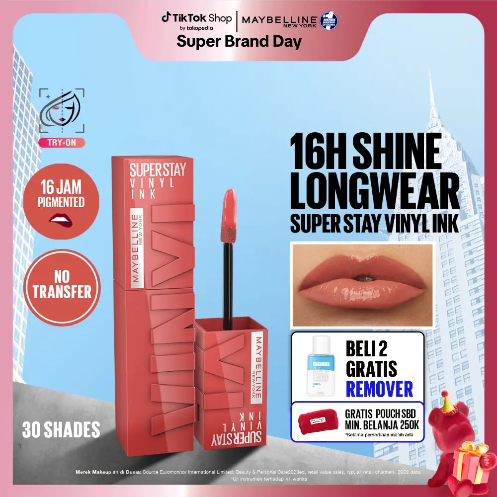MAYBELLINE Superstay Vinyl Ink 4.2 ml - Shiny Pigmented Liquid Lipstik Lipstick Make Up Lipcream Longlasting