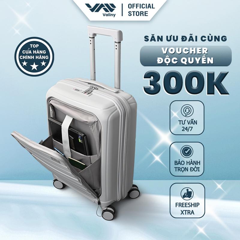  Vali Du Lịch Doanh nhân VALINY VNY07 size 20inch Chất Liệu Nhựa PP Cao Cấp Dẻo Dai Màu Light Grey BẢO HÀNH TRỌN ĐỜI 