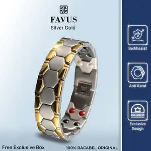Racabel Favus Silver Emas - Gelang Kesehatan Magnet Wanita Pria Asli Original 100%