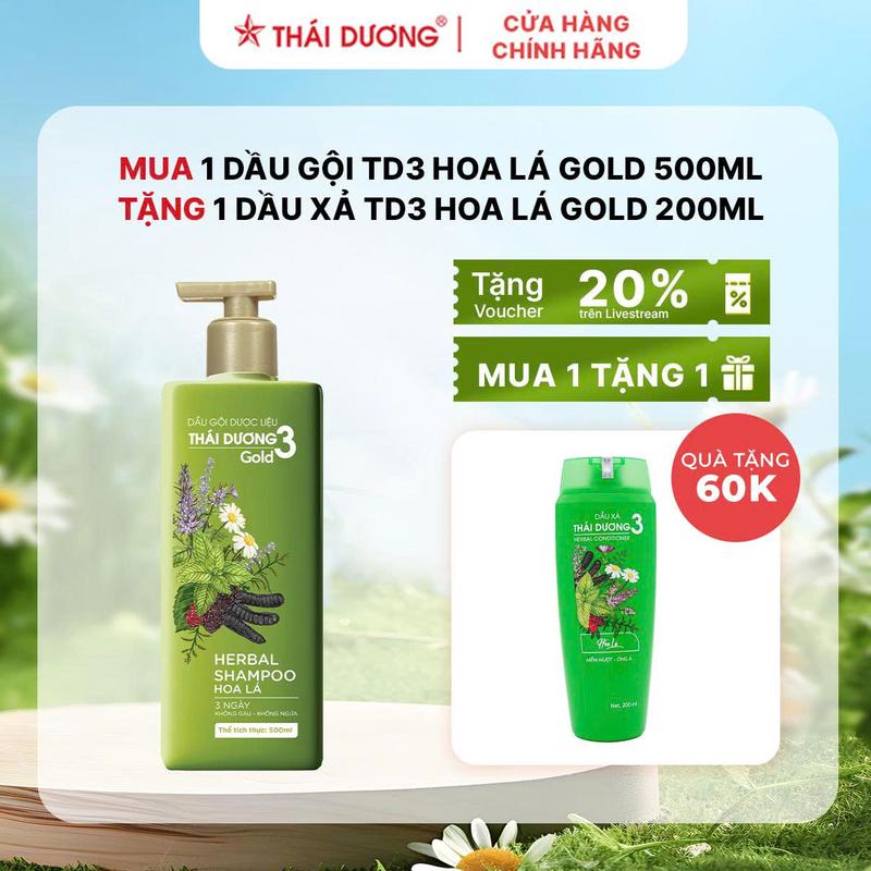Combo Sale Mua 1 dầu gội Thái Dương 3 Gold Chai 500ml Hoa Lá tặng 01 Dầu xả Thái Dương 3 Chai 200ml Hoa Lá - Sao Thái Dương
