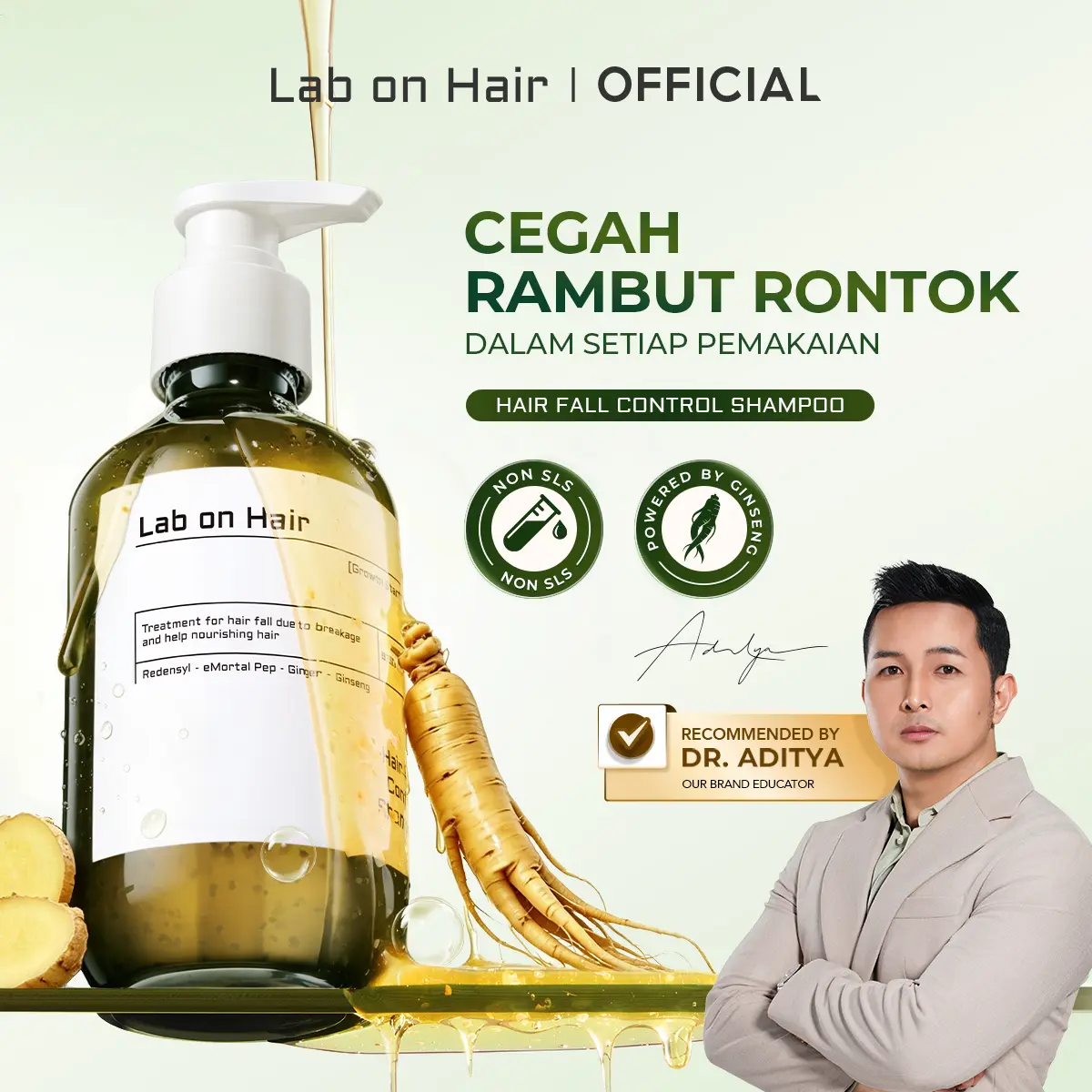 Lab On Hair Anti Hair Fall Shampoo - Sampo Perawatan Rambut Anti Rontok Anti Hair Fall Shampoo Membantu Revitalisasi Rambut Menjaga Kesehatan Kulit Kepala Mempercepat Pertumbuhan Rambut dengan Redensyl + eMortal Pep + Ginger + Ginseng