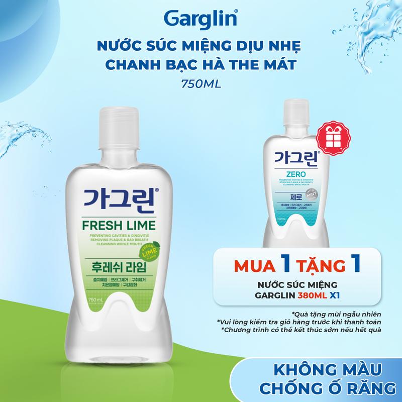 Nước súc miệng ngừa sâu răng Garglin Freshlime có cồn chai 750ml - Hàng chính hãng