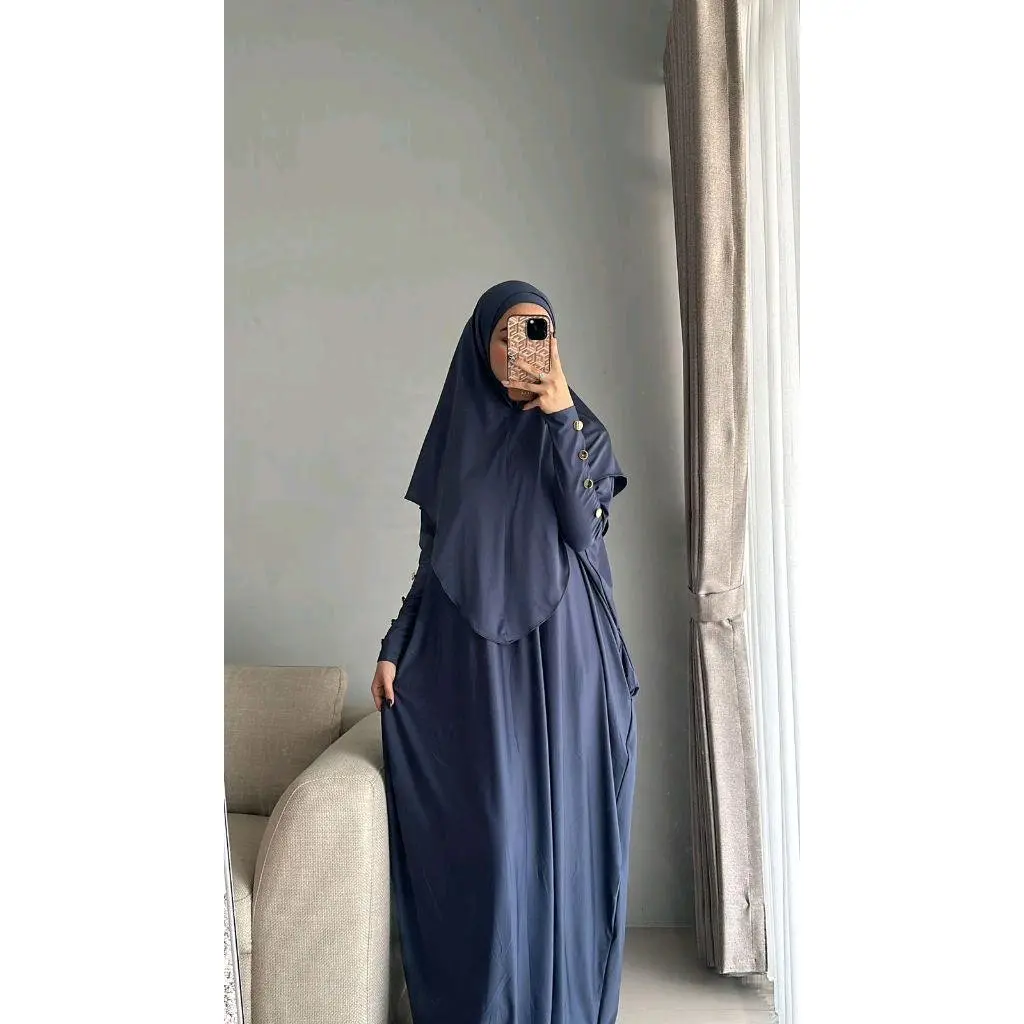 Abaya Jerse Set Kerudung Button Abaya Umroh Abaya Terbaru Abaya Viral Muslim Casual Silver elegan xl