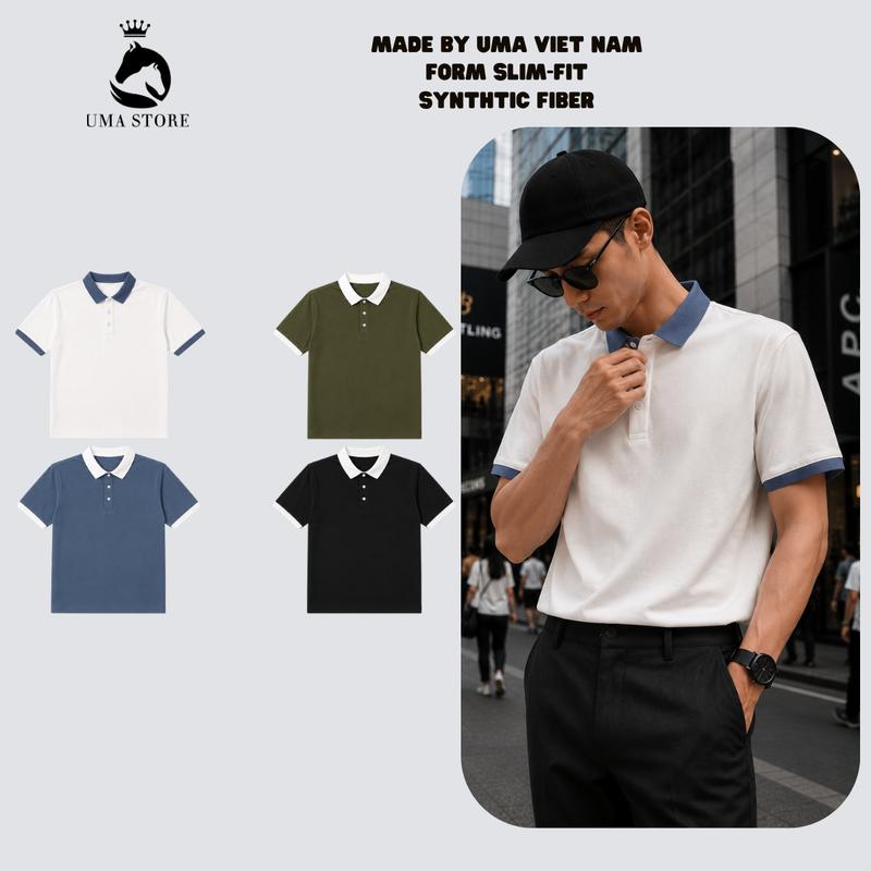 Polo unisex phối cổ vải khác màu dệt kim cotton cao cấp nổi bật New 2023 trẻ trung, năng động, cá tính - POLOUMAOR Áo Menswear Top Shirt Có Cổ Ngắn Tay hàn quốc thường
