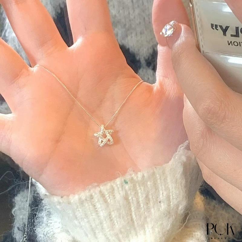 Dây chuyền nữ, Vòng Cổ Nữ, Chất Liệu Thép Titan Không Gỉ, Không Phai Màu, Không Thấm Nước, Thiết Kế Ngôi Sao Và Ngôi Sao Năm Cánh Nhỏ Dệt, Trang Sức thời trang, Chất Lượng Rỗng, Dễ Phối Đồ Phong Cách Đơn Giản, Tặng Kèm Hộp Miễn Phí, Một Mảnh