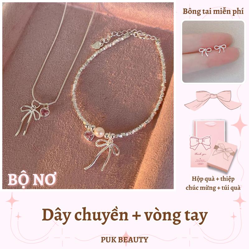 Bộ Vòng Cổ Và Vòng Tay Cho Nữ Thiết Kế Tinh Tế Với Nơ Và Trái Tim Ngọt Ngào Và Dễ Thương Được Làm Bằng Vật Liệu Thép Titan Không Bị Gỉ Hoặc Phai Màu Thích Hợp Làm Quà Sinh Nhật Cho Bé Gái Đi Kèm Với Hộp Quà Tinh Tế Hai Mảnh