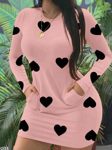 Vestido de manga larga ajustado con estampado de corazón a la moda para mujer, estilo sexy, todas las estaciones, perfecto para ropa informal