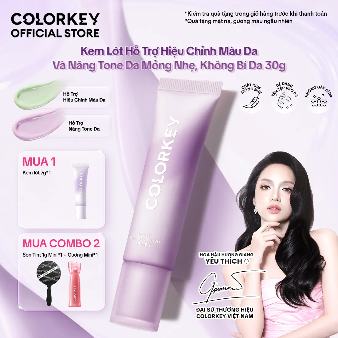 Kem Lót COLORKEY Giúp Hỗ Trợ Hiệu Chỉnh Màu Da & Nâng Tone Da Mỏng Nhẹ Không Bí Da 30g