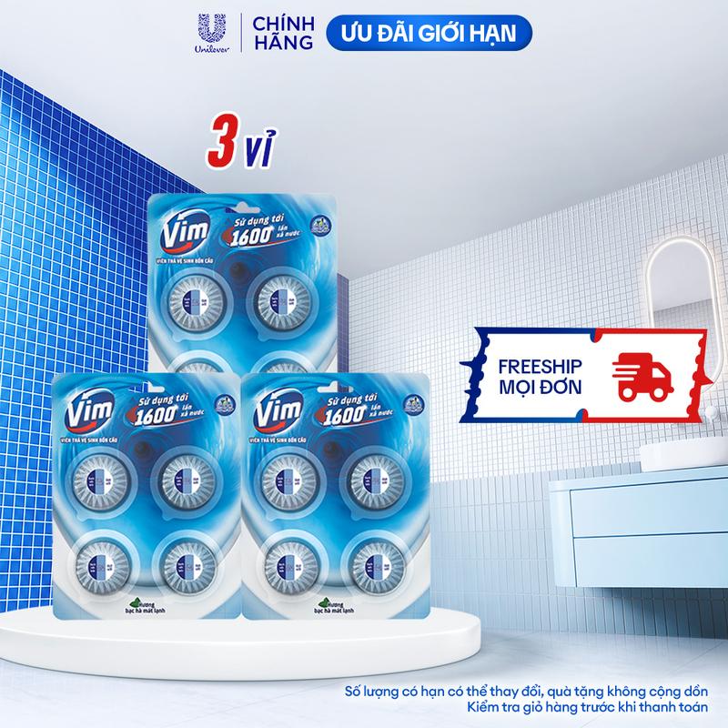 COMBO 3 VỈ Viên Thả Vệ Sinh Bồn Cầu Vim| Sạch Khuẩn, Sáng Bóng đến 1600 Lần Xả
