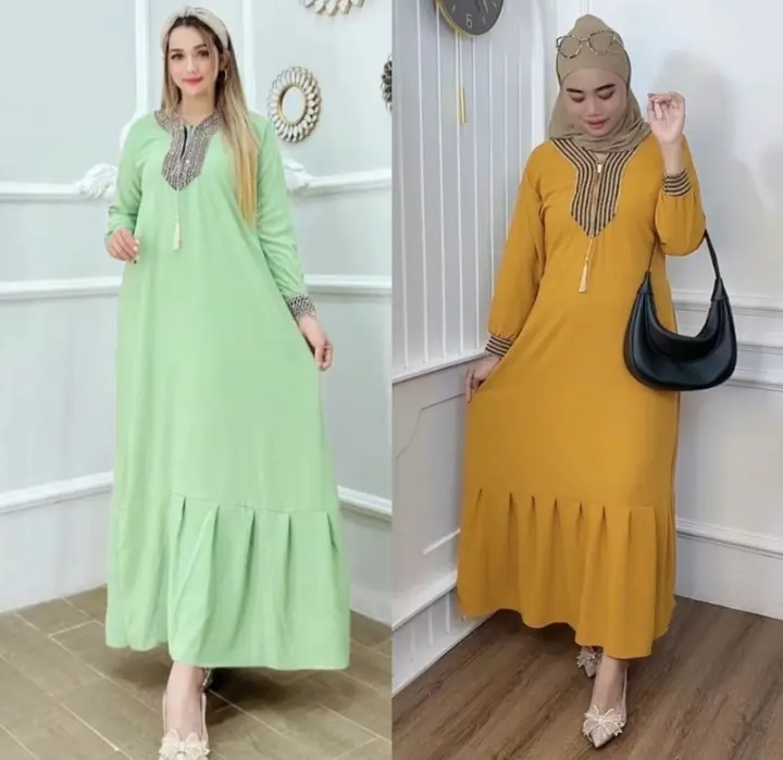 GAMIS TERBARU 2025 DRESS SULTAN MASA KINI//dress abaya sultan// gamis midi muslim Wanita Dewasa Dewasa Remaja Pesta Maxi Mewah Lebaran Kondangan Rayon Syari Crinkle 5