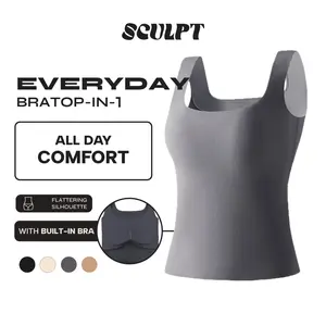 SCULPT Everyday BraTop-in-1 (Ribbed Tank Top with attached Bra Pads) -  Atasan Basic Crop Seamless Wanita