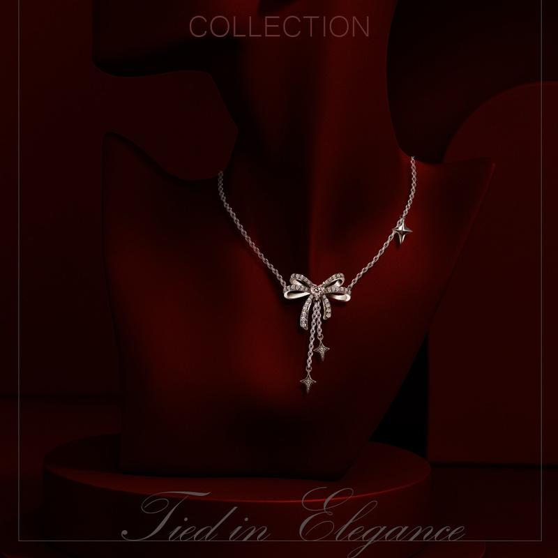 Dây chuyền Nơ Xinh Eurori thiết Collection Tied in Elegance - Trang sức với chi tiết nơ và ngôi sao tinh tế Dây chuyền bạc ý nữ đính đá cao cấp thanh lịch dành cho nữ