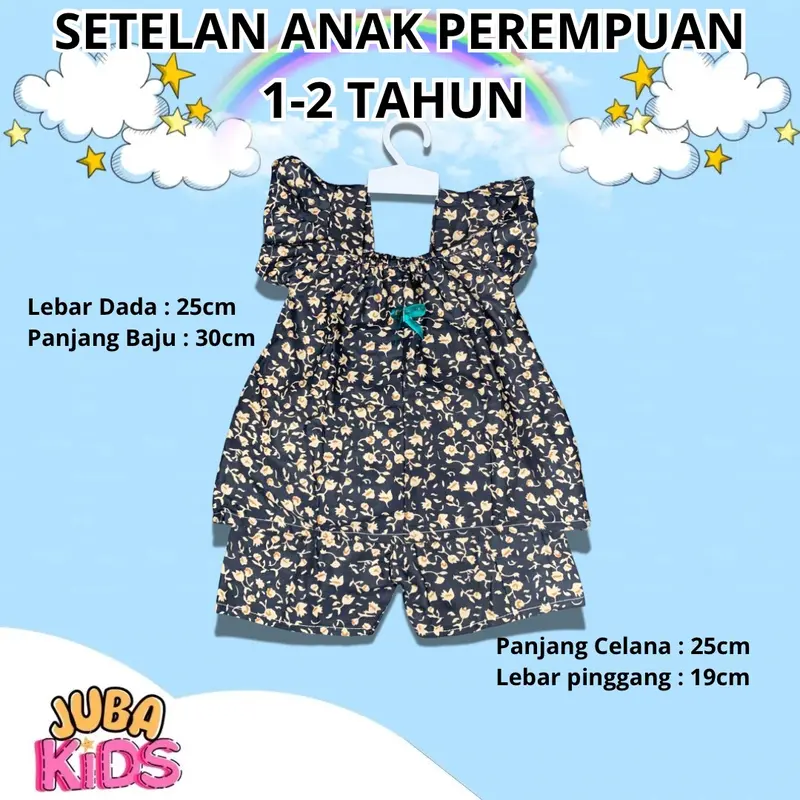 4 Set Setelan Anak Perempuan Bahan Rayon | One Set Anak 1-2 TH Bahan Rayon | Setelan Pendek Anak | Baju Anak Perempuan Kids 3