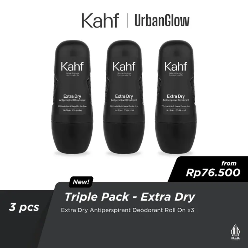 [Triple Pack] KAHF Antiperspirant Deodorant Roll On 45ml x 3 Pcs - Deodoran Pria Anti Bau Badan - UrbanGlow 3