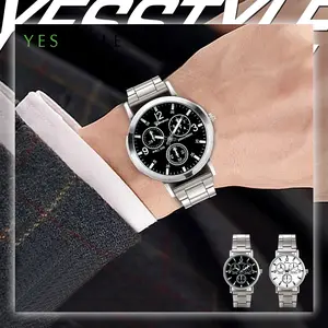 Yesstyle Jam Tangan Pria Chrono Geneva Analog Quartz Casual Stainless Steel