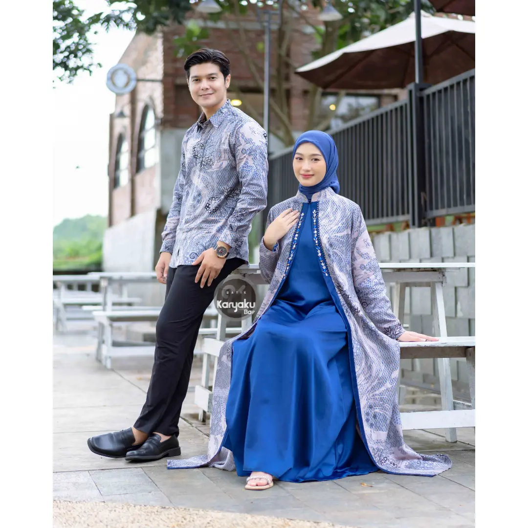 COUPLE GAMIS MODERN LEBARAN 2025 BIRU DENIM SIZE S M L XL XXL [BISA BELI TERPISAH DAN CAMPUR UKURAN] Wanita Dress