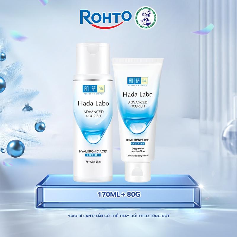  Bộ đôi sữa rửa mặt - lotion dưỡng ẩm tối ưu Hada Labo Advanced Nourish Hyaluronic Acid  Sữa rửa mặt 80g + Dung dịch dưỡng ẩm cho da dầu 170mL  