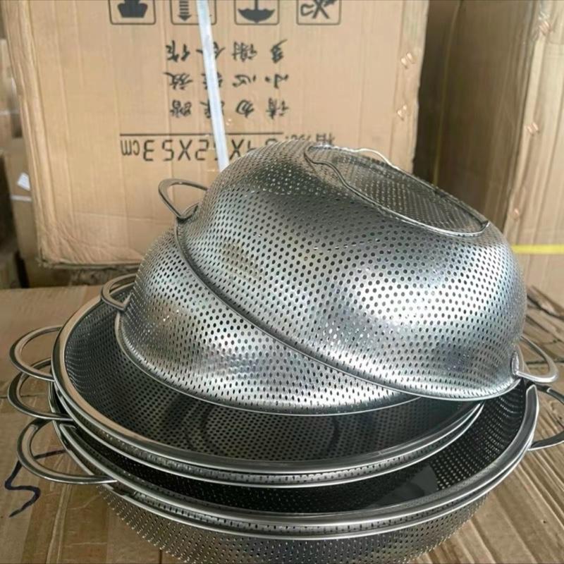 Combo 3&5 rổ Inox Cao Cấp Có tay Cầm Size ĐẠI 32cm Mắt Lướt 2ml Có Chân Đế Thoát Nước Tốt Dùng Rửa Rau Thịt Cá vo Gạo rửa thịt cá