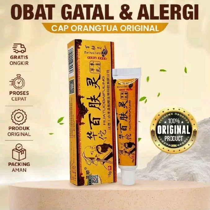 PROMO { 3PCS } SALEP GATAL CAP ORANG TUA HUATUOBAIFULING KRIM ORIGINAL OBAT JAMUR KURAP ALERGI KULIT PSORIASIS