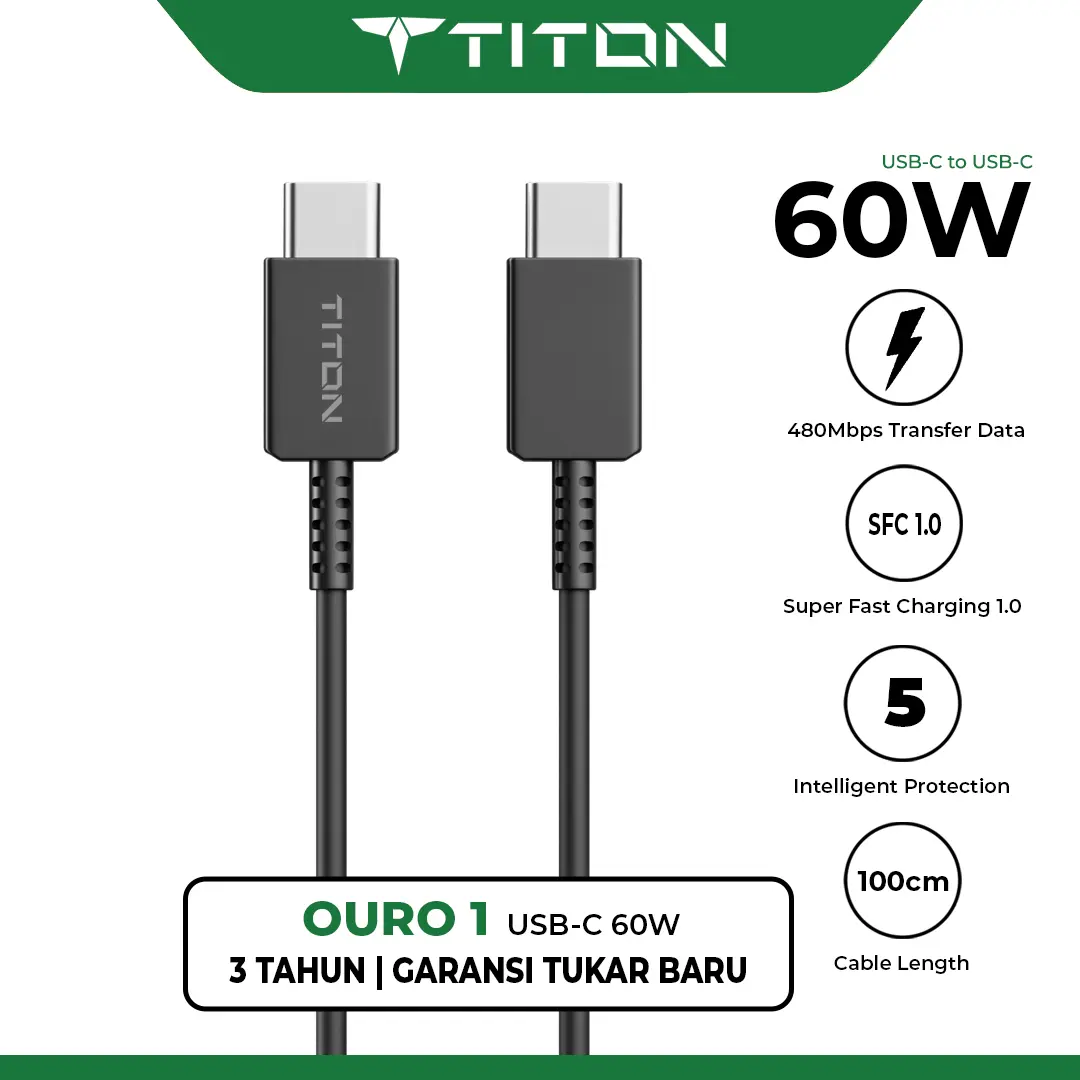Titon Ouro 1 60W Kabel Data Type C Super Fast Charging Cable Data USB-C to USB-C