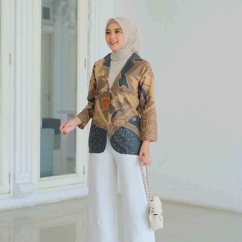 BLAZER  CITRA ATASAN WANITA BATIK KAIN KATUN HALUS LAPIS FURING TRIKOT MURAH Nyaman Panjang 3
