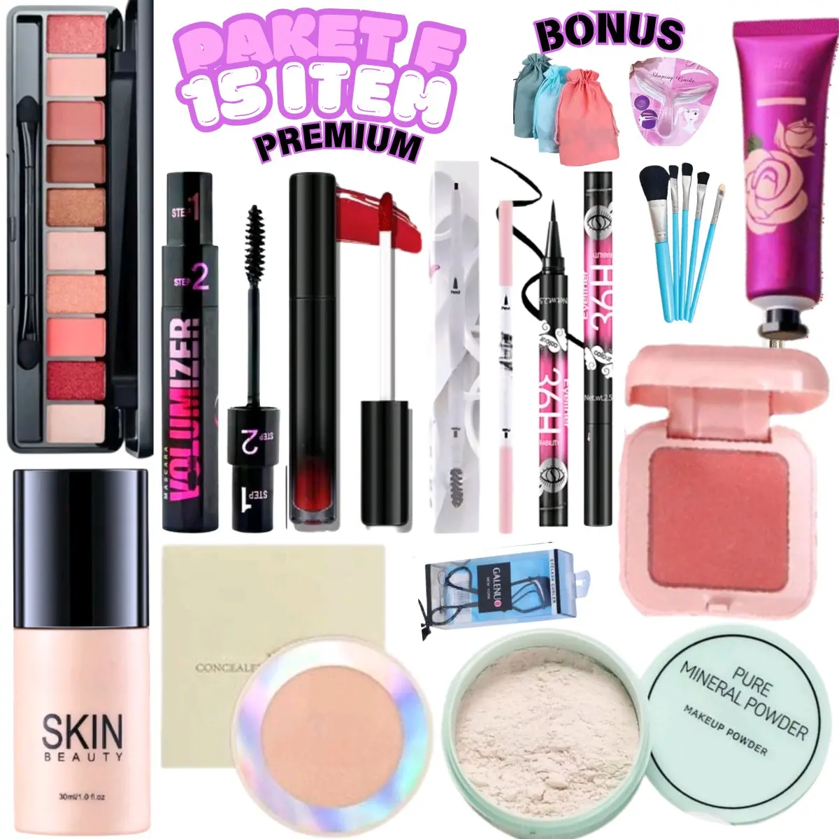 COD PROMO SATU SET MAKEUP TERMURAH 15 ITEM SET TERLENGKAP UNTUK PEMULA SET KECANTIKAN MAKASSAR  Eyebrow Eyeliner Mascara Waterproof Blush Lipstik Eyeshadow Cushion Kosmetik