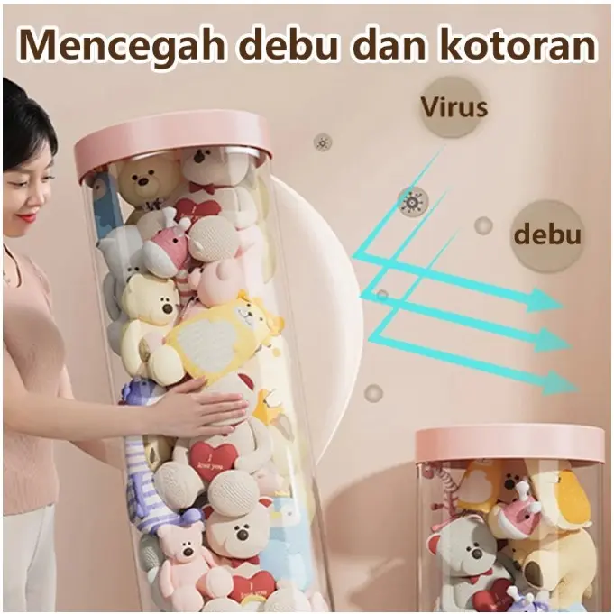 [COD] Tidy Tribe Hadiah Doll Storage Bucket Gaya Ritsleting Transparan Tabung Storage Boneka Dengan Penutup 90/120/150CM Penyelenggara Berkapasitas Besar Dudukan Doneka 6