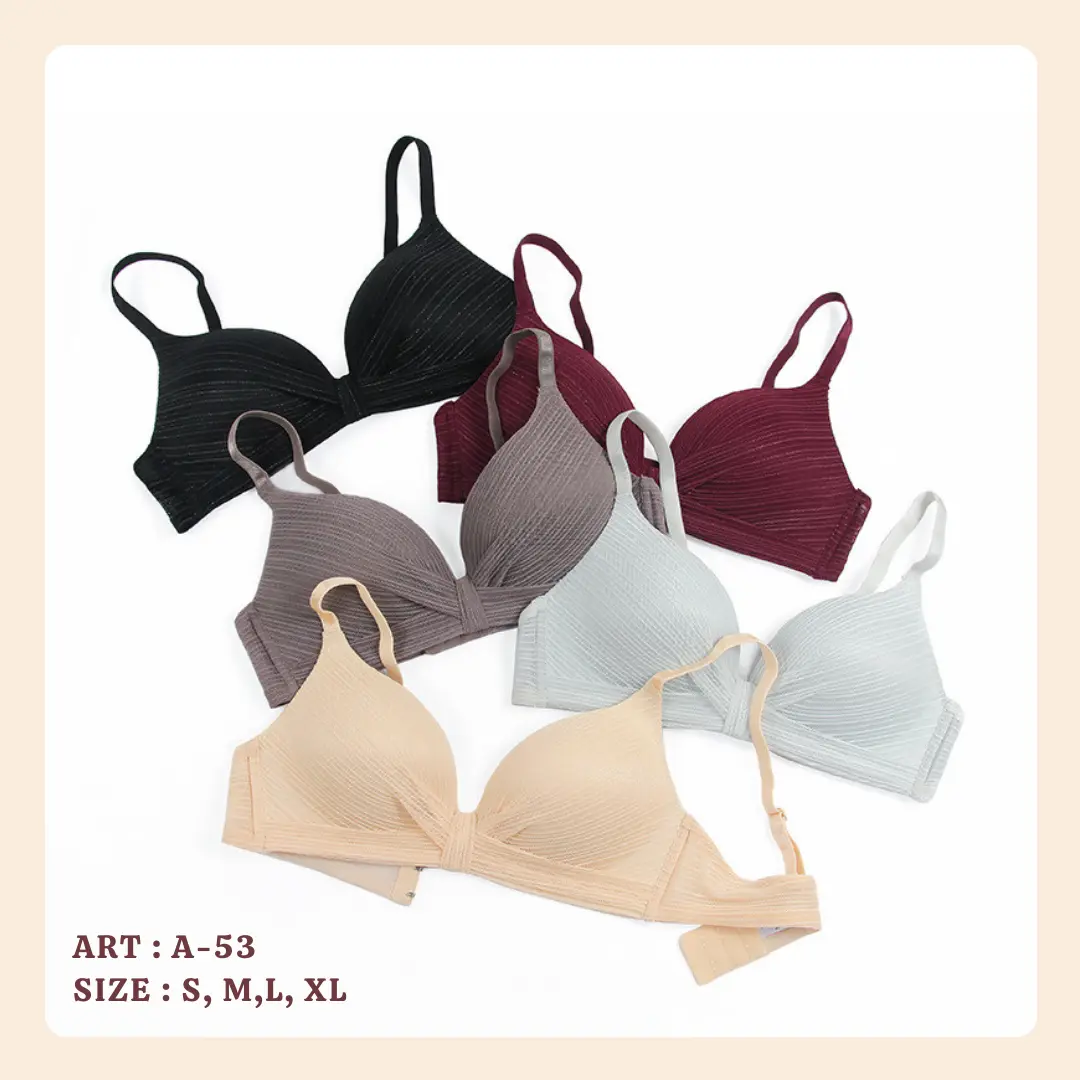 A53 - (3 PCS) BRA IMPORT WANITA KAIT 2 TALI KECIL BH PEREMPUAN TANPA KAWAT WARNA GELAP KOREAN STYLEE