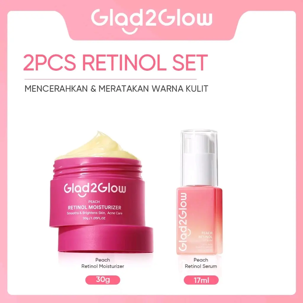 Skin Care Kits burgundy GLAD2GLOW SPESIAL BUNDLING 2IN1 PAKET SKINCARE 2 PCS MOISTURIZER RETINOL SERUM RETINOL - ACNE KIT GLOWING KIT tanpa pewangi mengencangkan/mengangkat moisturiser & mist serum wajah Retinol 1 paket daviena jituji Sensitive Organic gl