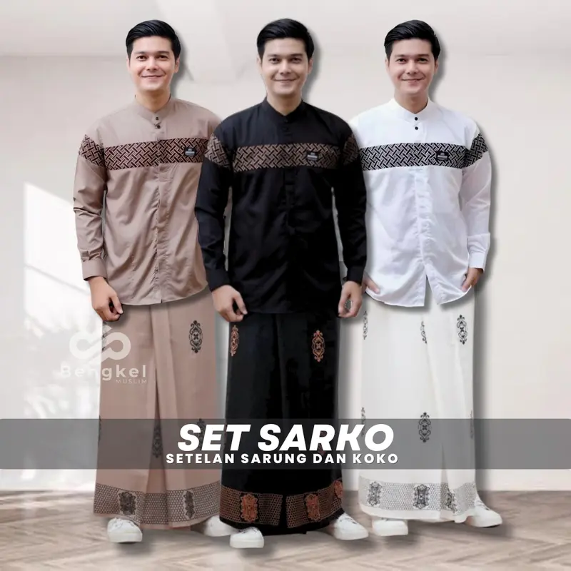 Paket Sarko Set Sarung dan Baju Koko Muslim Pria Motif Kobata